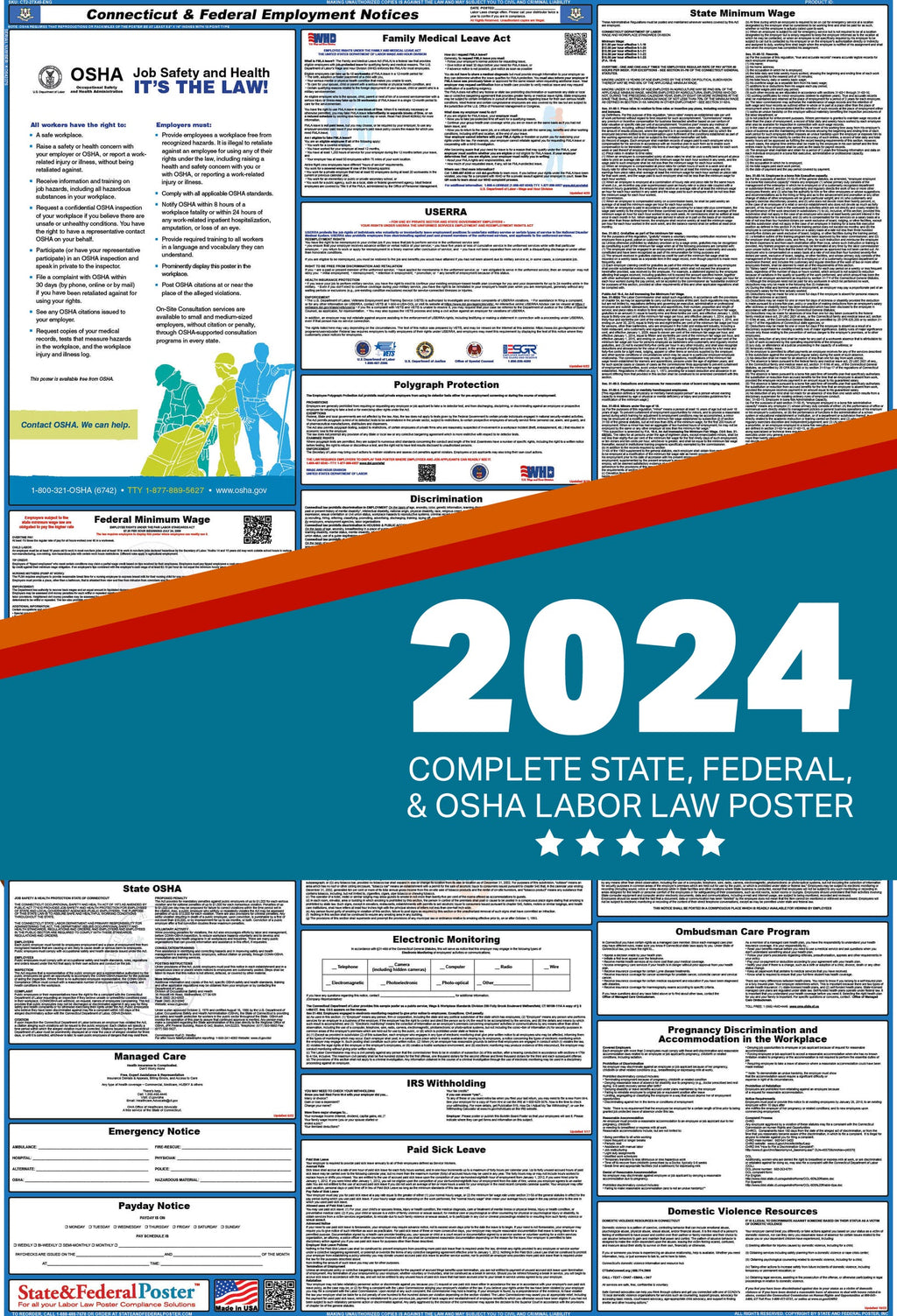 Connecticut State and Federal Labor Law Poster (Spanish) J46516