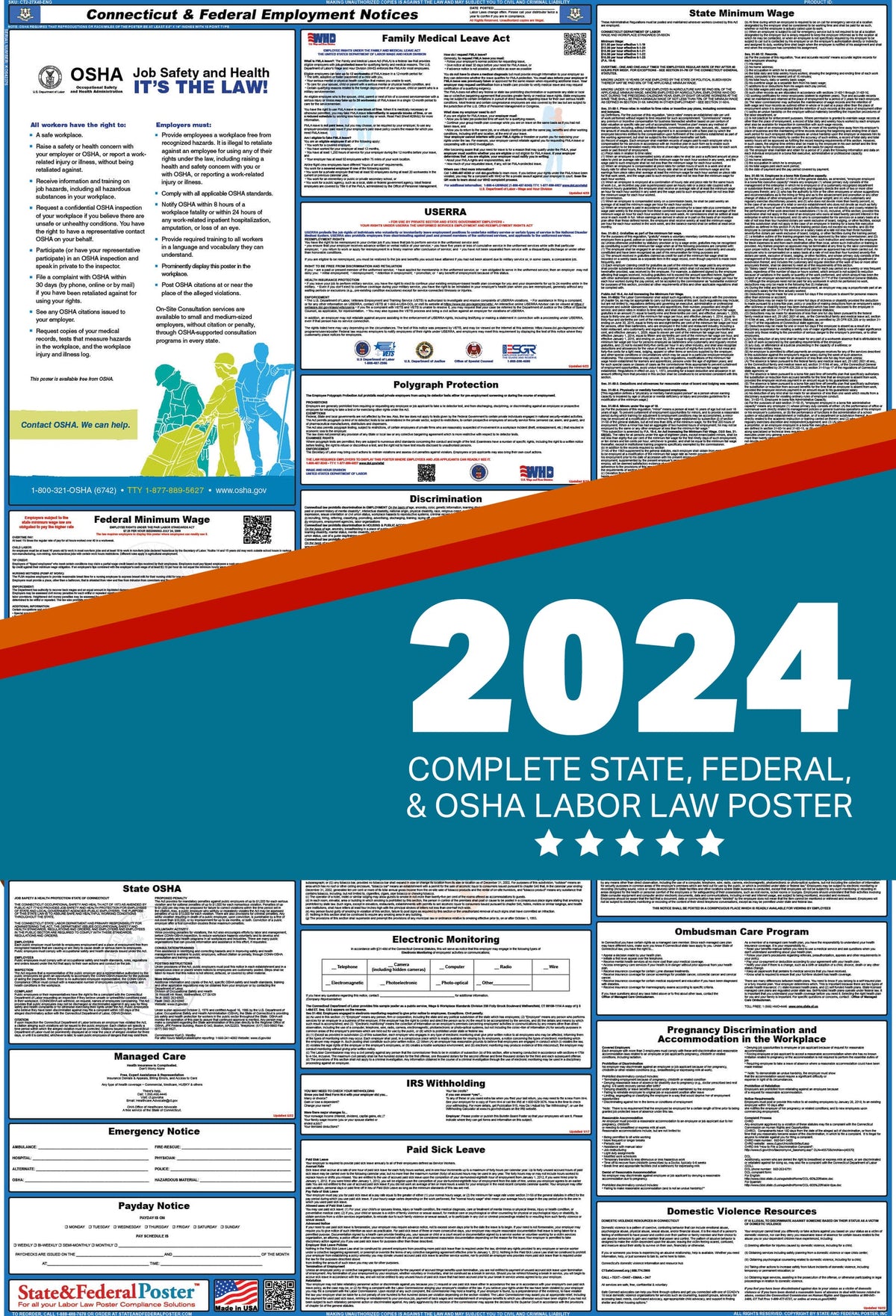 Connecticut State and Federal Labor Law Poster (Spanish) J46516