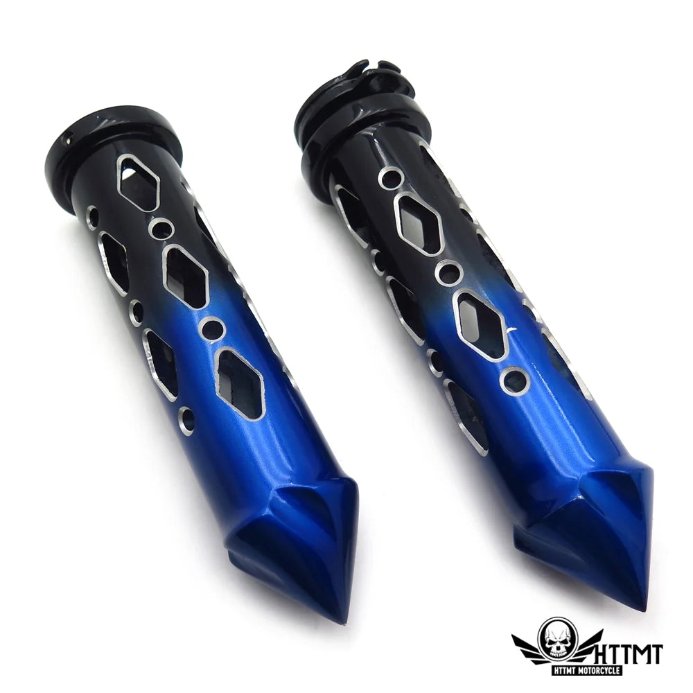 Black Blue Cruiser Motorcycle 22mm 7/8" Spike Hole Hollow-out Hand Grips Handlebar Q1310