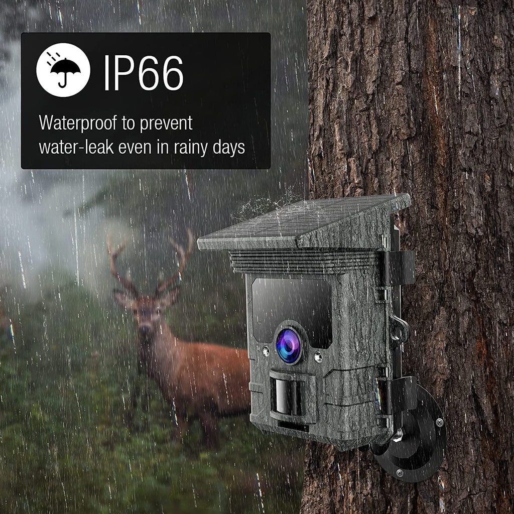 Solar Powered Trail Camera with SD Card Rechargeable 4400mAh 4K 48MP WiFi Night Vision Waterproof IP66 M835