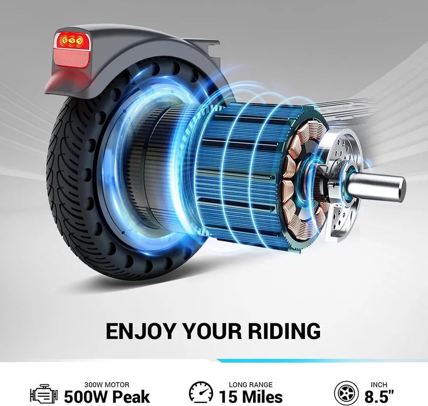 Electric Scooter with 500W Motor, 8.5 Solid Tires, 15 Miles Range B574