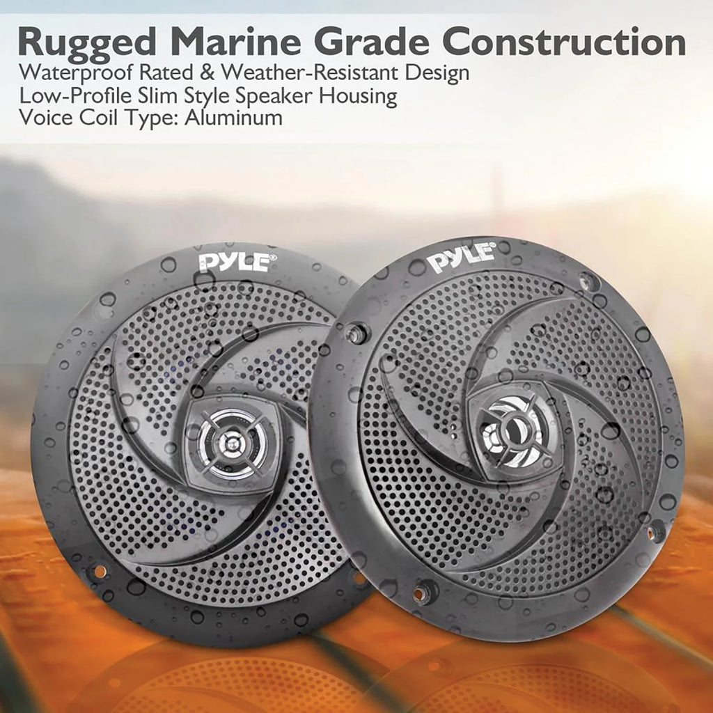 4 Waterproof Low Profile Marine Speakers, Black (2 Pack) U615