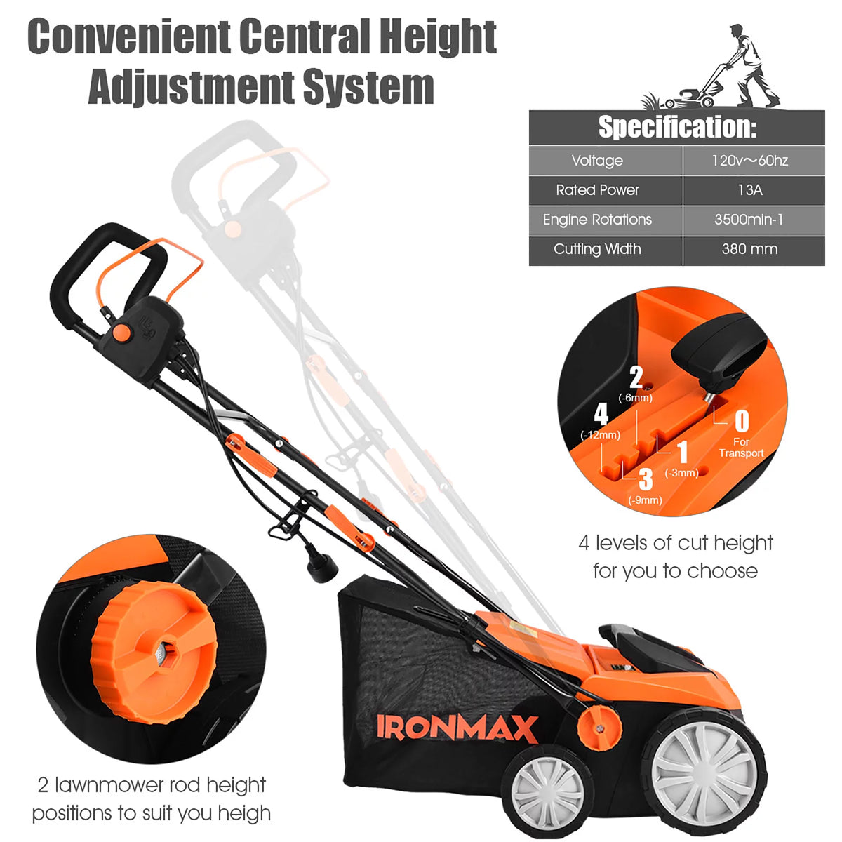 13Amp Corded Electric Lawn Dethatcher with 50L Collection Bag Q994