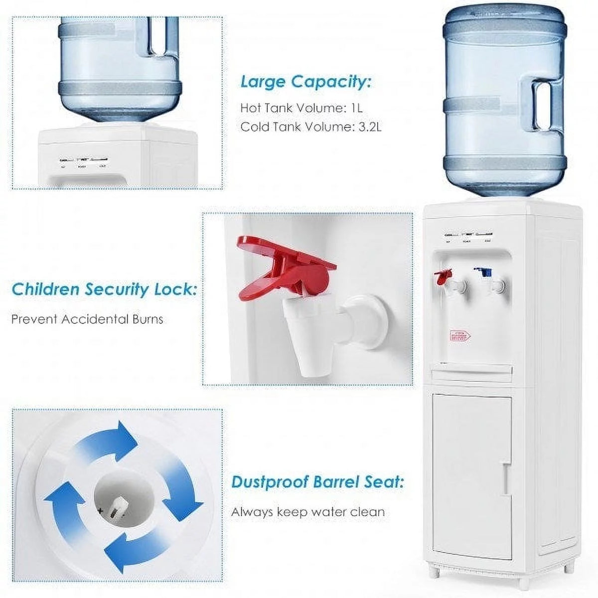 5 Gallons Hot and Cold Water Cooler Dispenser with Child Safety Lock Z518