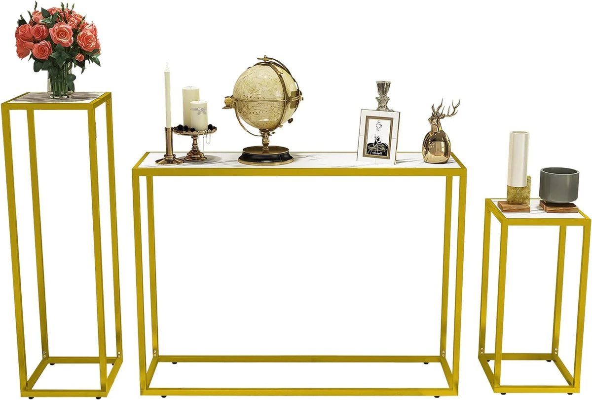 Narrow Faux Marble Sofa Table Set of 3 M475