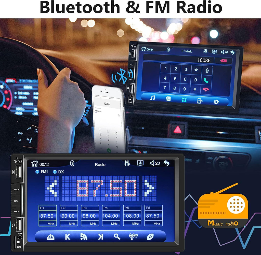 7 Inch Touch Screen Double Din Car Stereo with Bluetooth Backup Camera T35902
