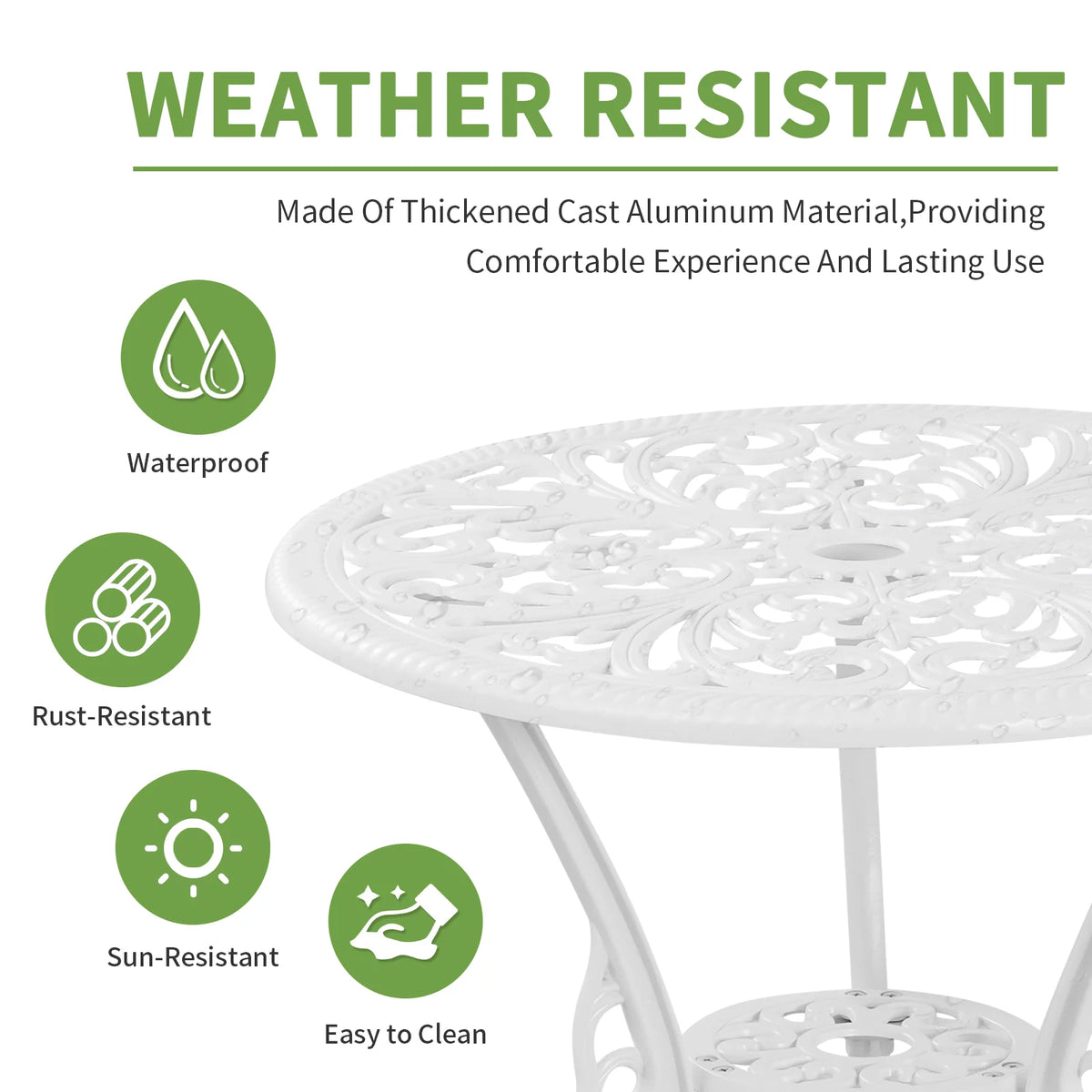 White Bistro Table and Chairs Set with Umbrella Hole S400746