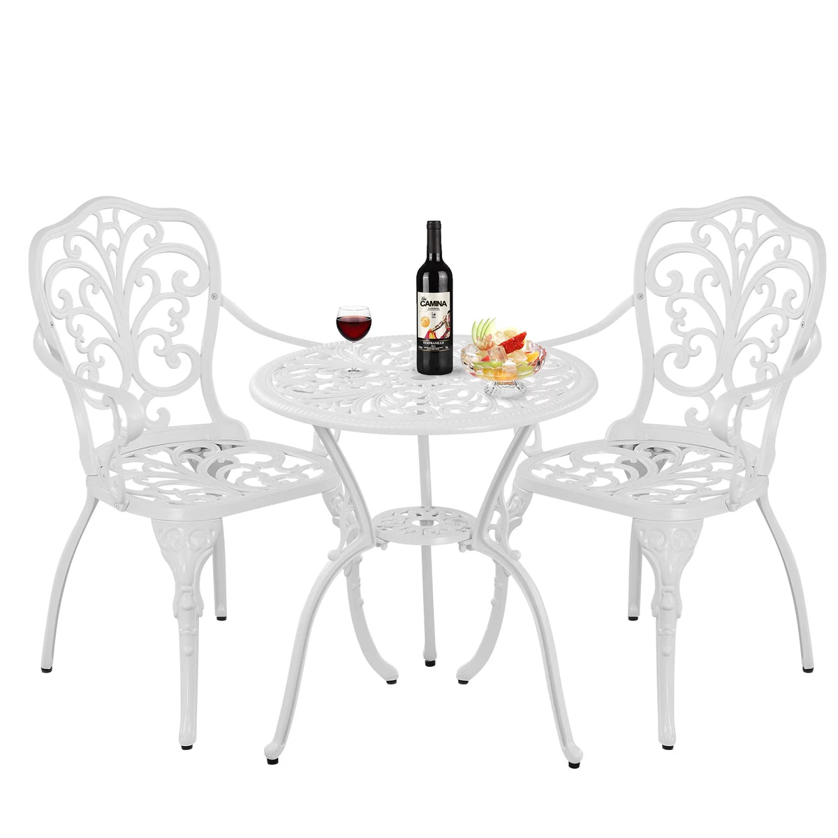 White Bistro Table and Chairs Set with Umbrella Hole S400746