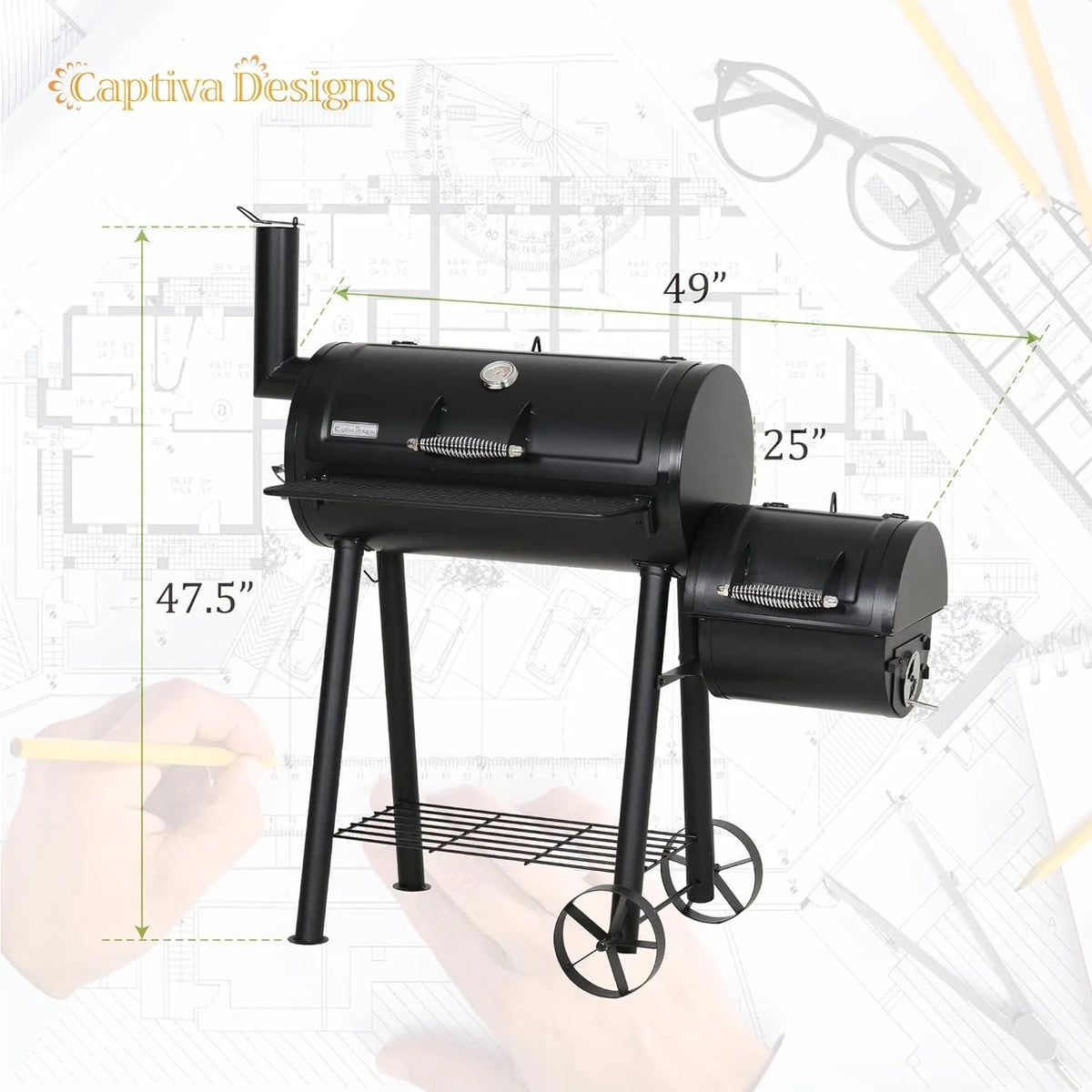 Heavy Duty Outdoor Offset Smoker with Extra Large Cooking Area W555