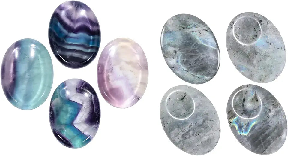 Pack of 2 Fluorite & Labradorite Crystals Oval Shaped Thumb Worry Stones Set of 4 C1096