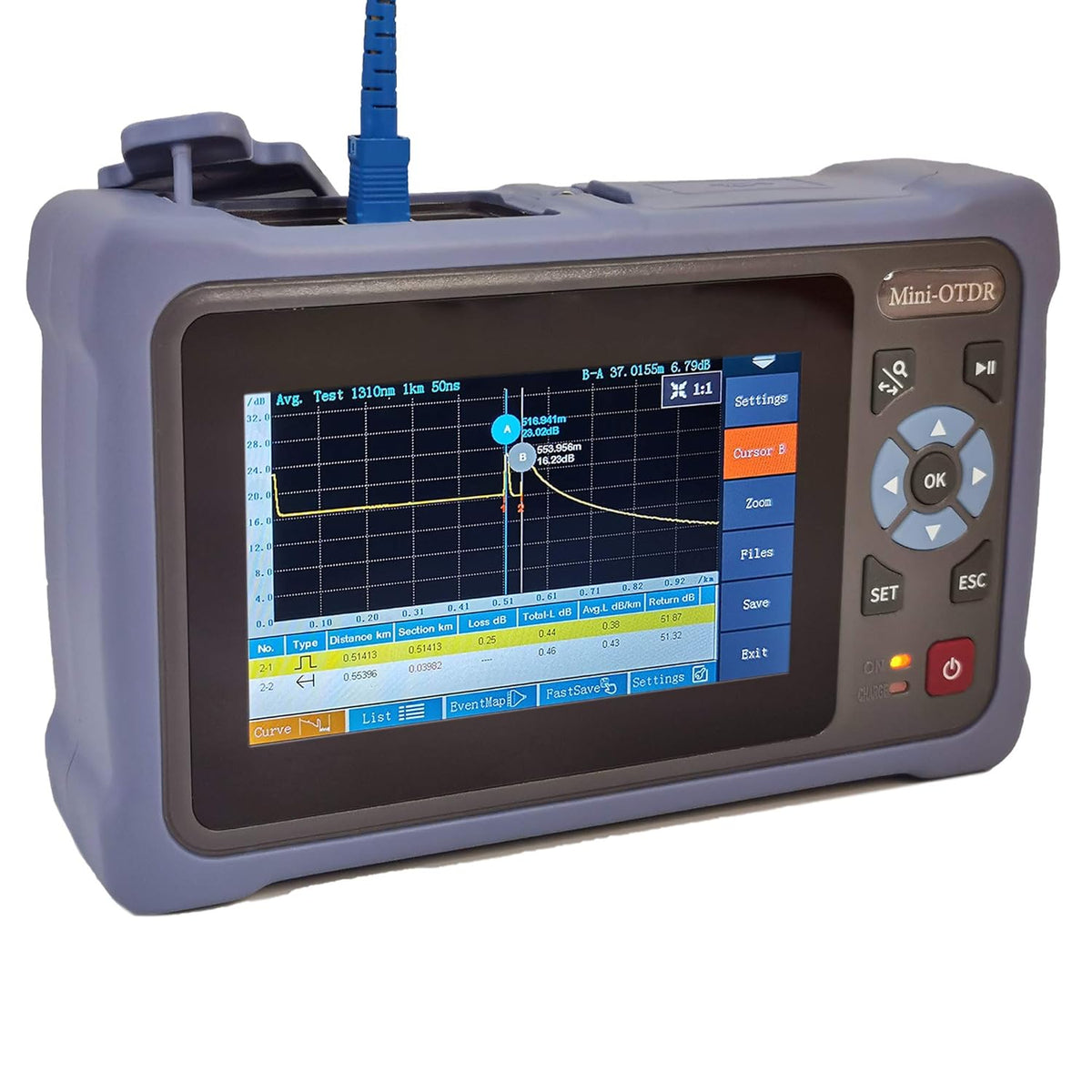 Single Mode OTDR 1310/1550nm 26/24dB 4.3 inches Touch Screen Optical Network Tester with FC/UPC-FC/APC-SX Connector T99409