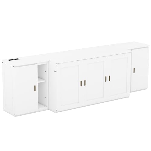 Queen Size Solid Wood Murphy Wall Bed With Storage and Bookcase Headboard (White) N426813