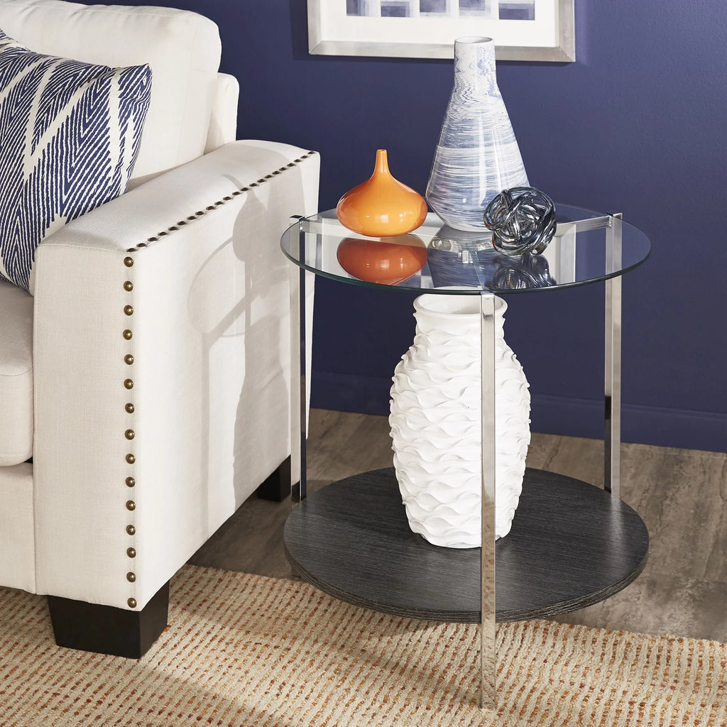 Round Glass Top End Table A463071