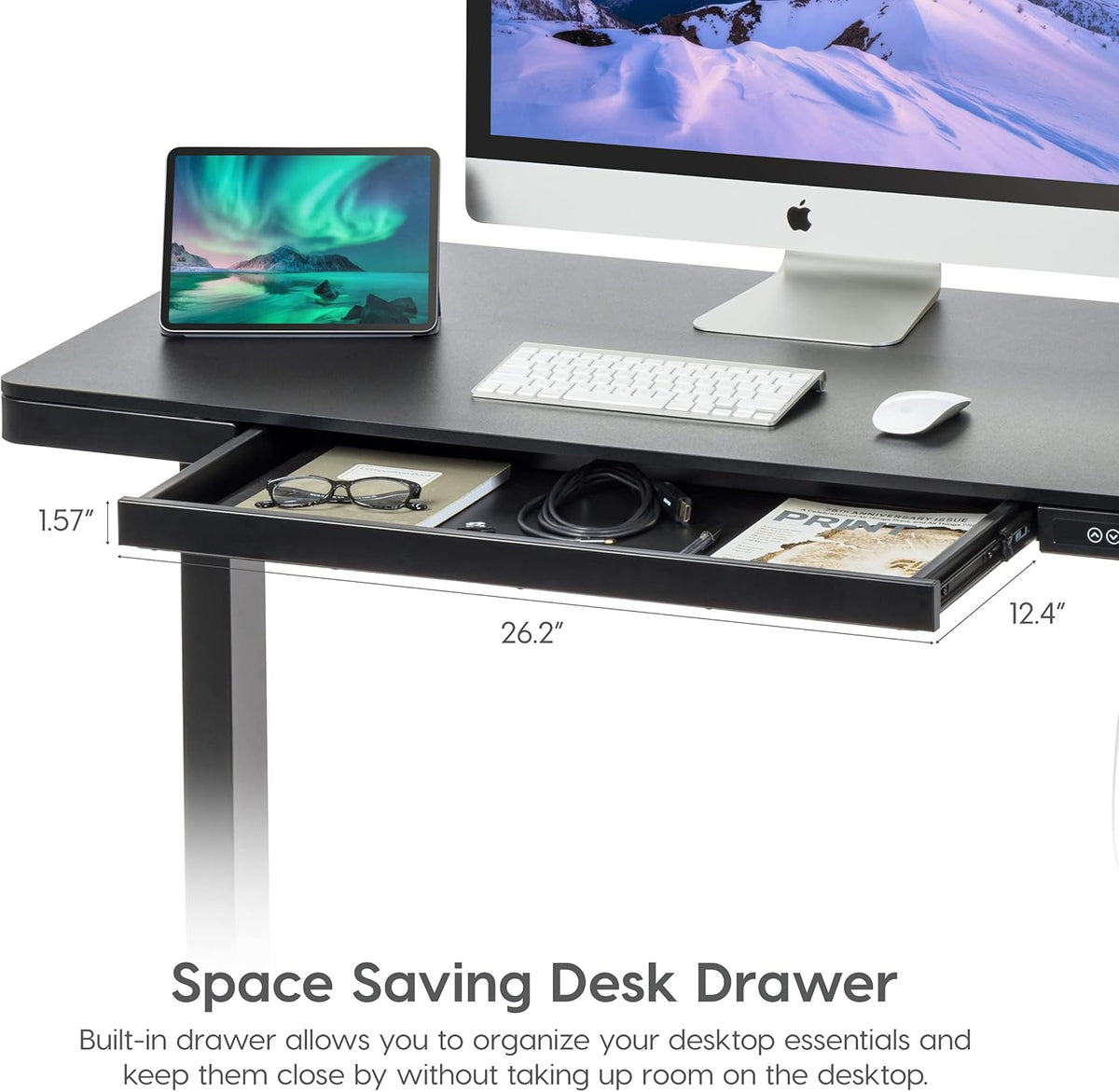 48 x 24 Inch Electric Height Adjustable Standing Desk with Drawer and USB Ports V7205