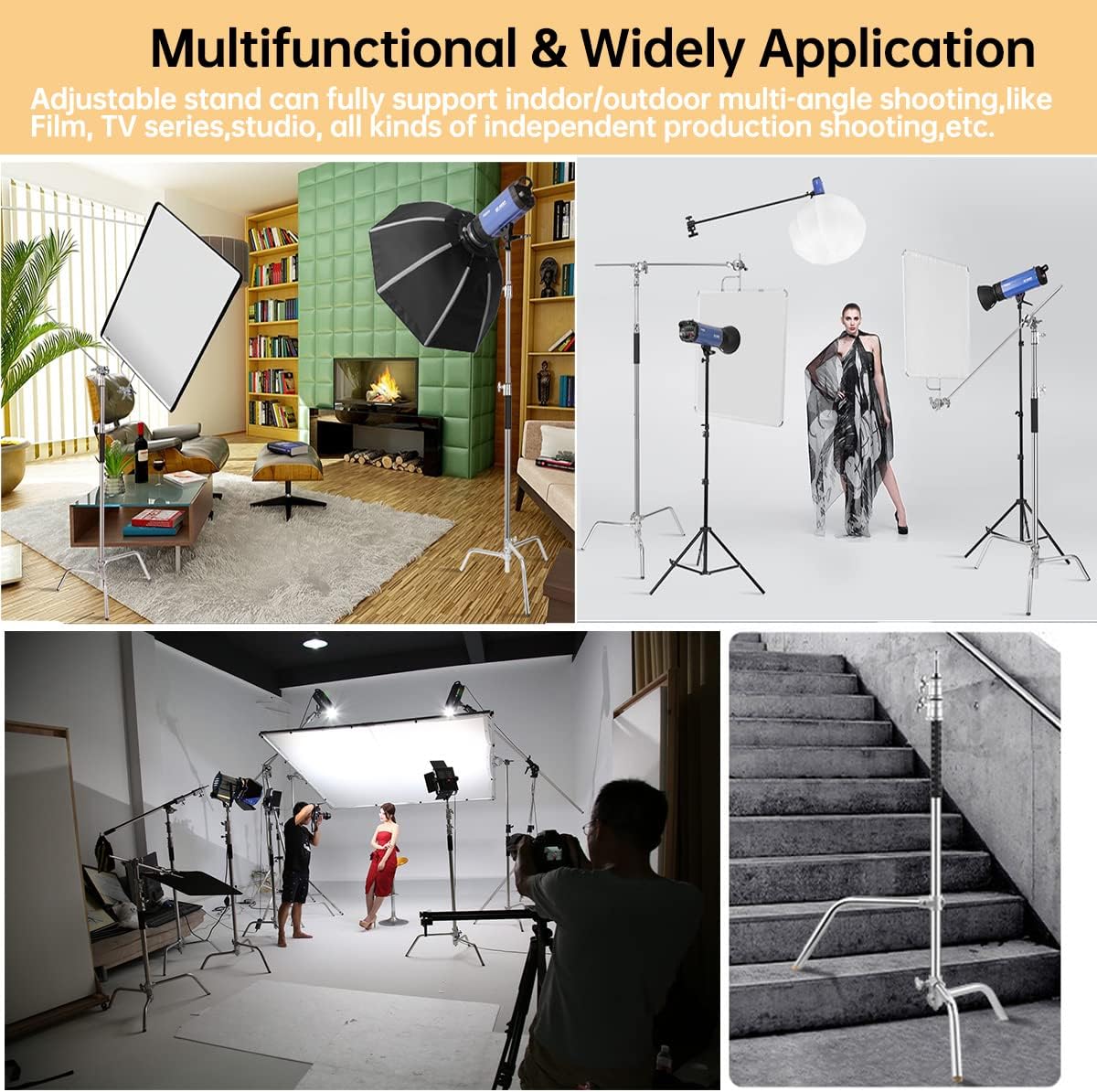 10.8ft Stainless-Steel C Stand with Boom Arm, 2pcs Grip Heads O630