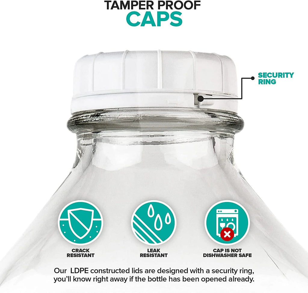 64-Oz Glass Milk Bottles with 3 White Caps, Dishwasher Safe I5426