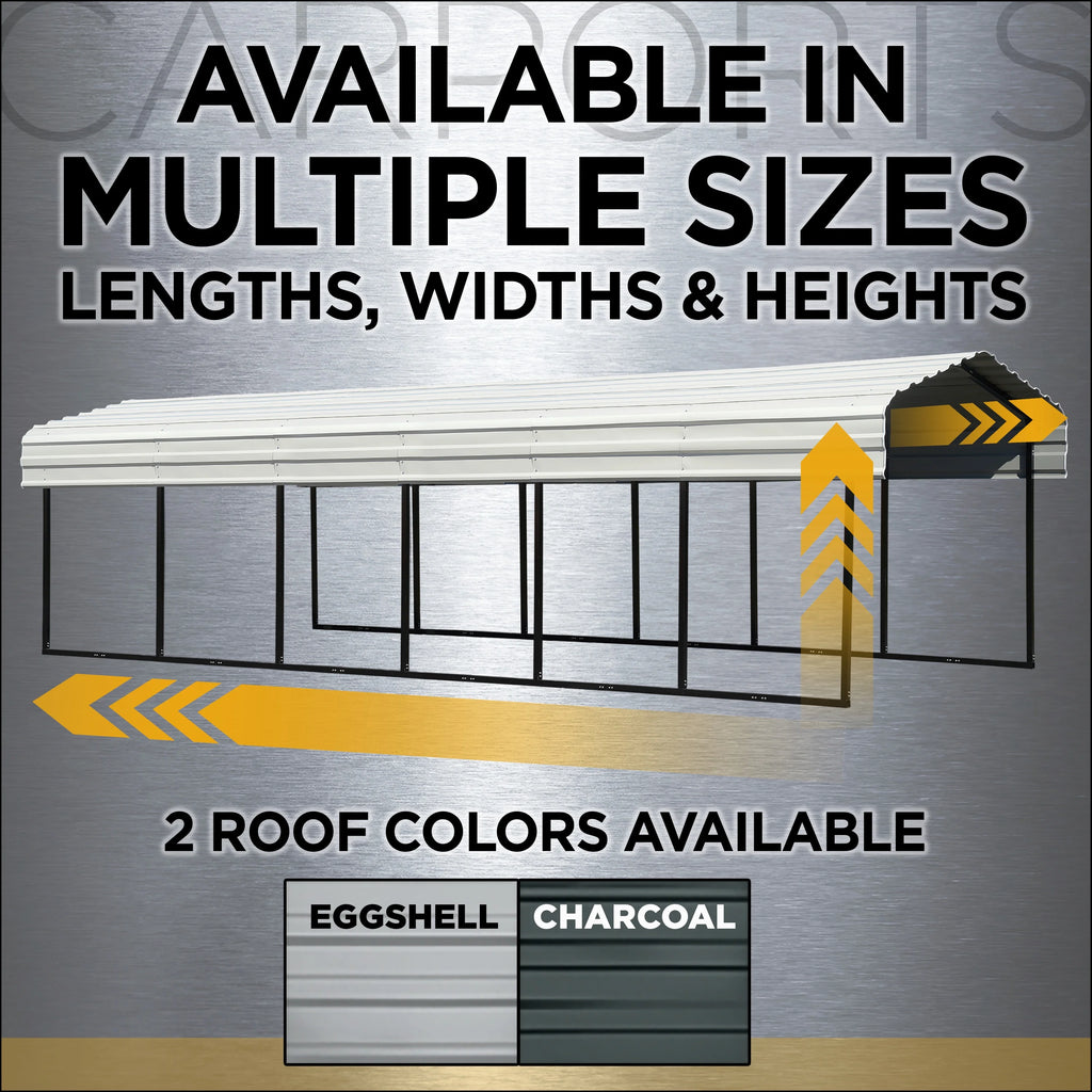 Galvanized Steel Carport Kit, 10' x 20' x 9' V7105