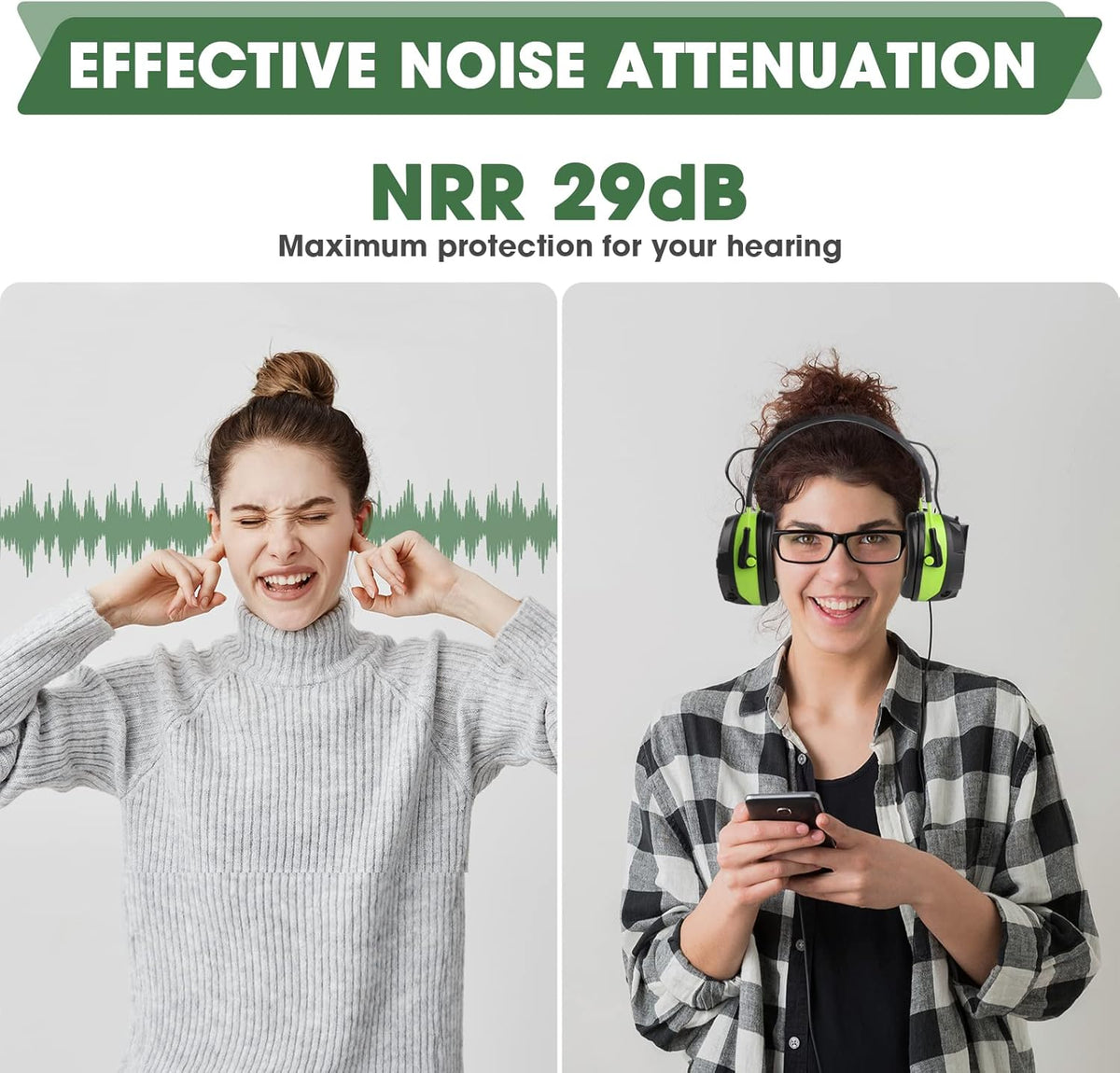 Green Bluetooth Safety Ear Muffs with FM Radio P555