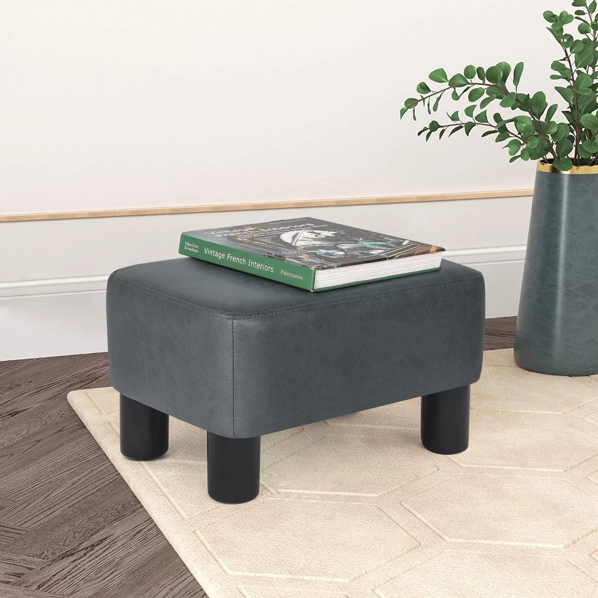 Fabric Rectangular Ottoman Footstool Dark Gray F658453