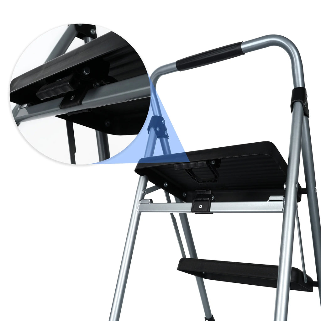 Gray & Black 2-Step Steel Foldable Step Stool D260787