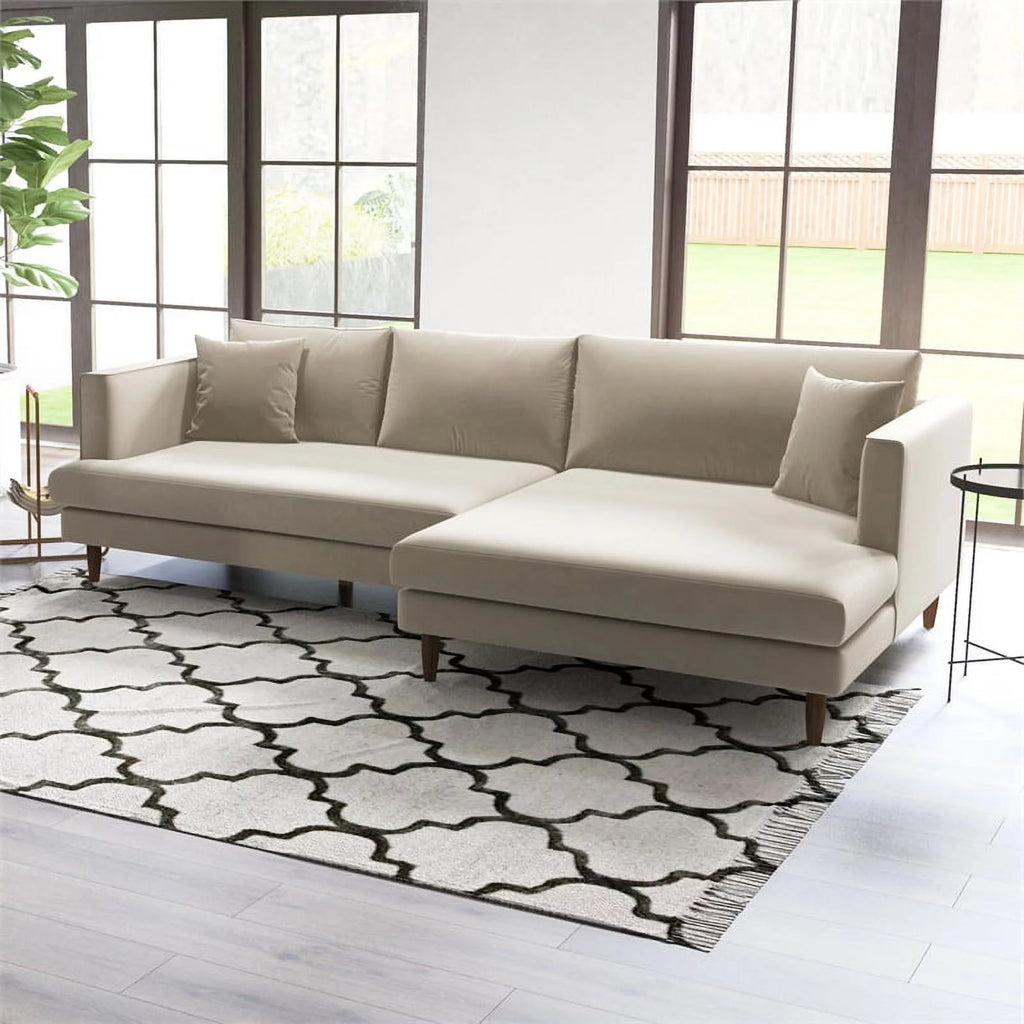 Beige Velvet L-Shaped Sectional G862
