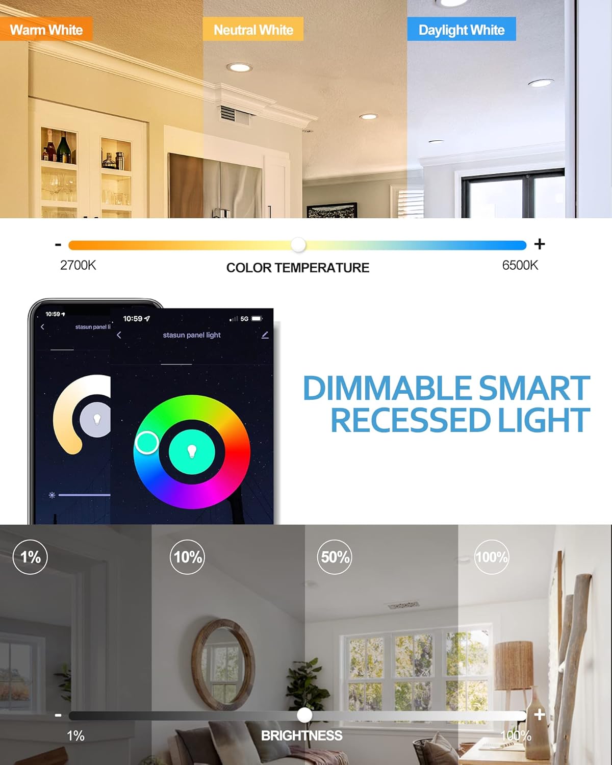 4 Pack Ultra-Thin 4 Inch Smart Recessed Lighting G114