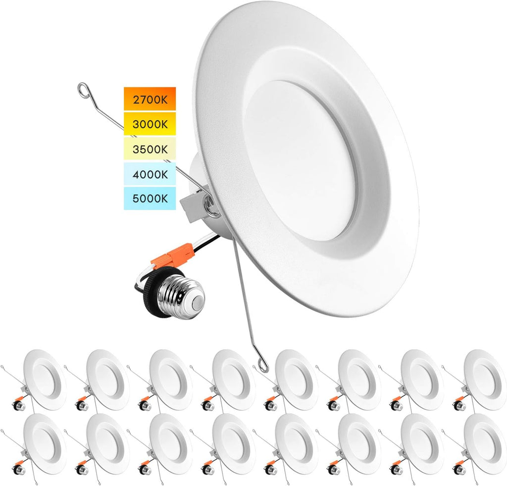 5/6 Inch LED Recessed Retrofit Downlight, 14W=90W, CCT Color Selectable, Dimmable, 1100 Lumens, Wet Rated, Smooth Trim (4 Pack) P319262