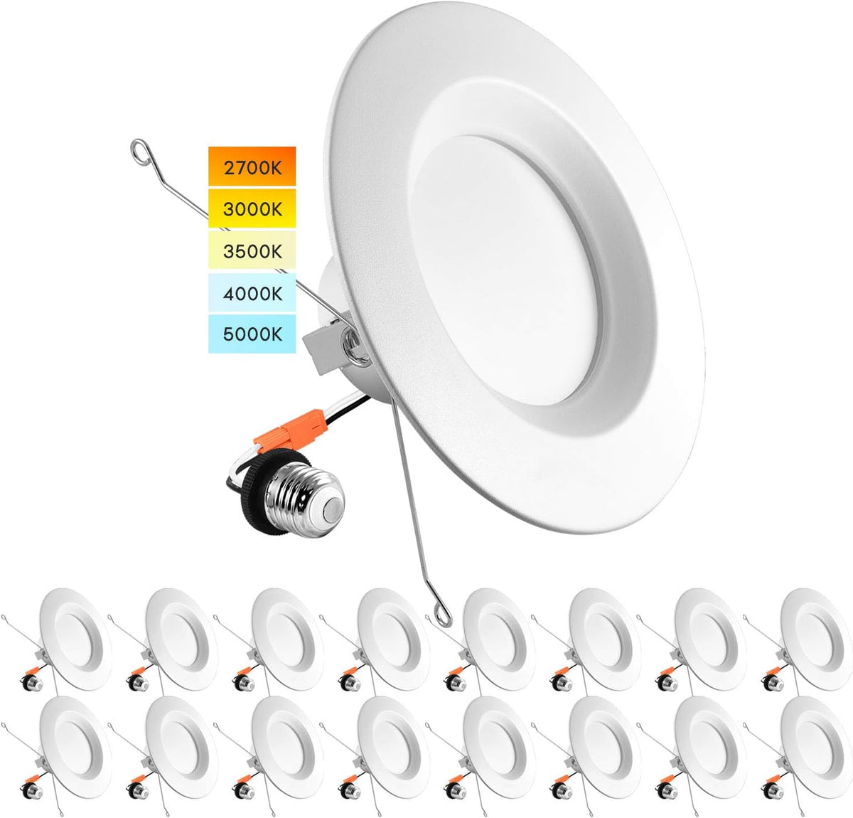5/6 Inch LED Recessed Retrofit Downlight, 14W=90W, CCT Color Selectable, Dimmable, 1100 Lumens, Wet Rated, Smooth Trim (4 Pack) P319262