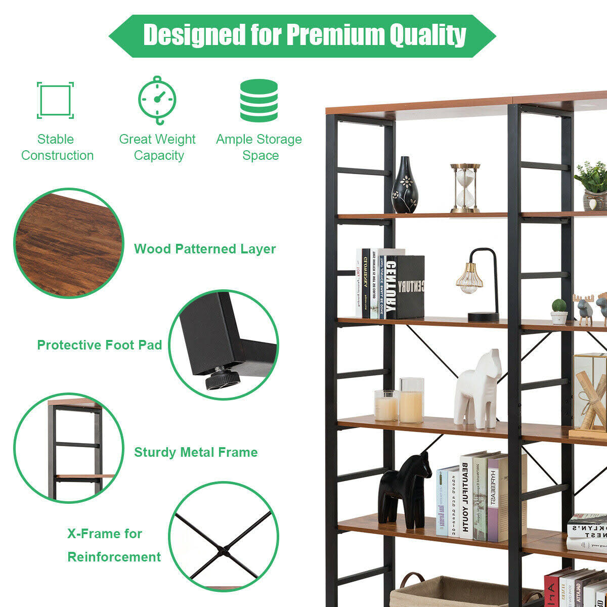6-Shelf Bookcase Metal Storage Shelf D195887
