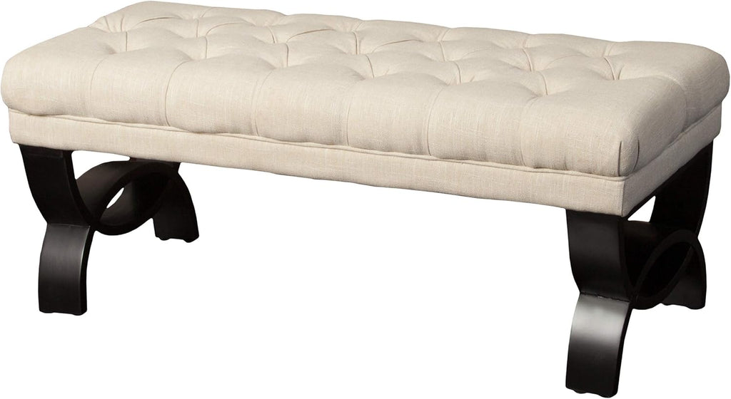 Light Beige Tufted Fabric Ottoman Bench N944