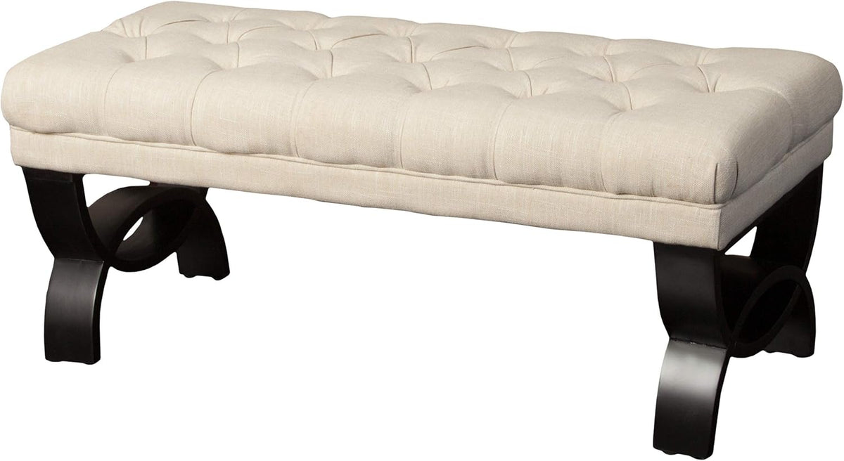 Light Beige Tufted Fabric Ottoman Bench N944