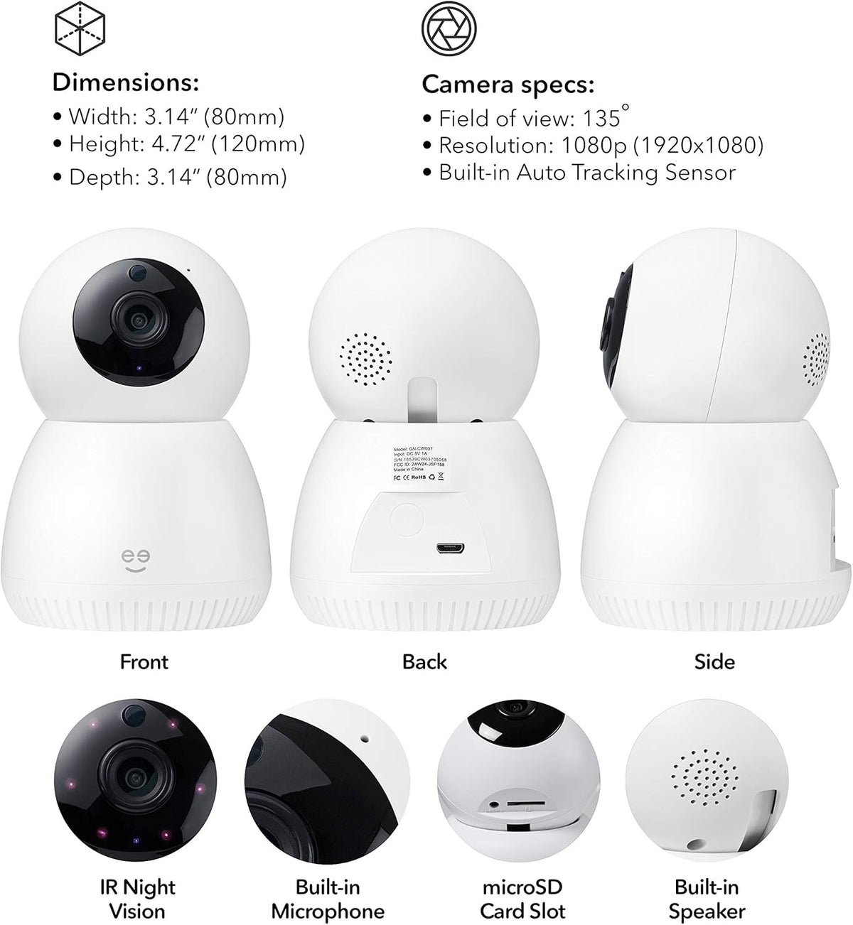 WiFi Indoor Smart Security Camera with Mounting Kit J625
