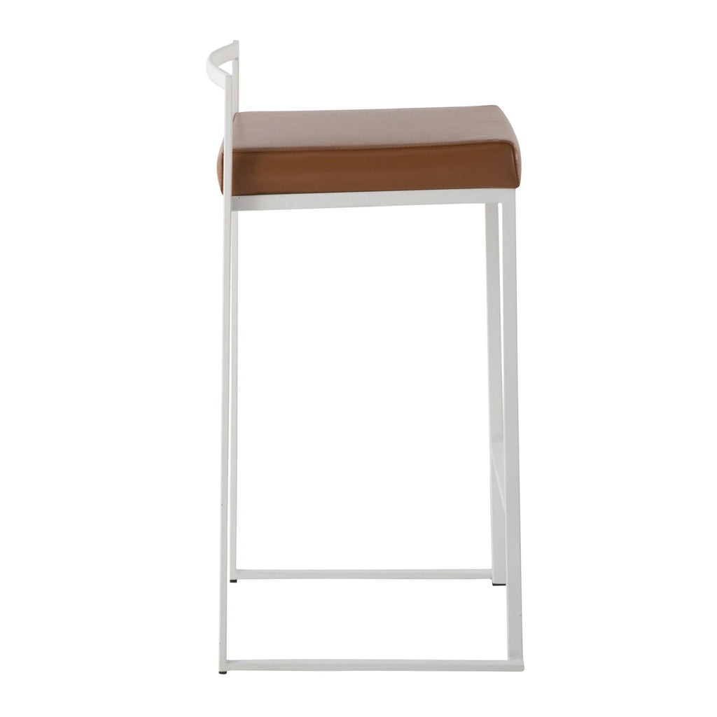 White Stackable Counter Stool with Faux Leather Cushion, Set of 2 Y903