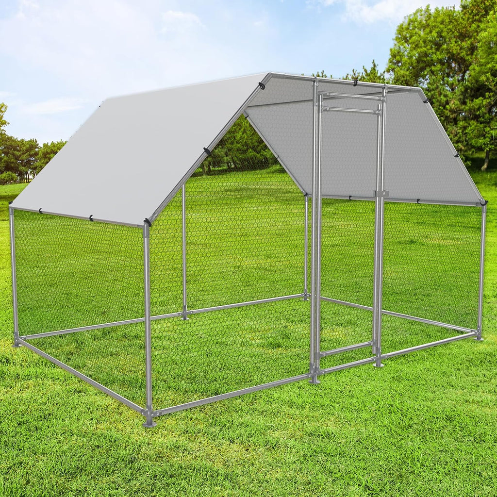 Large Metal Chicken Coop Walk-in Poultry Cage with Water-Resident and Anti-UV Cover S42577