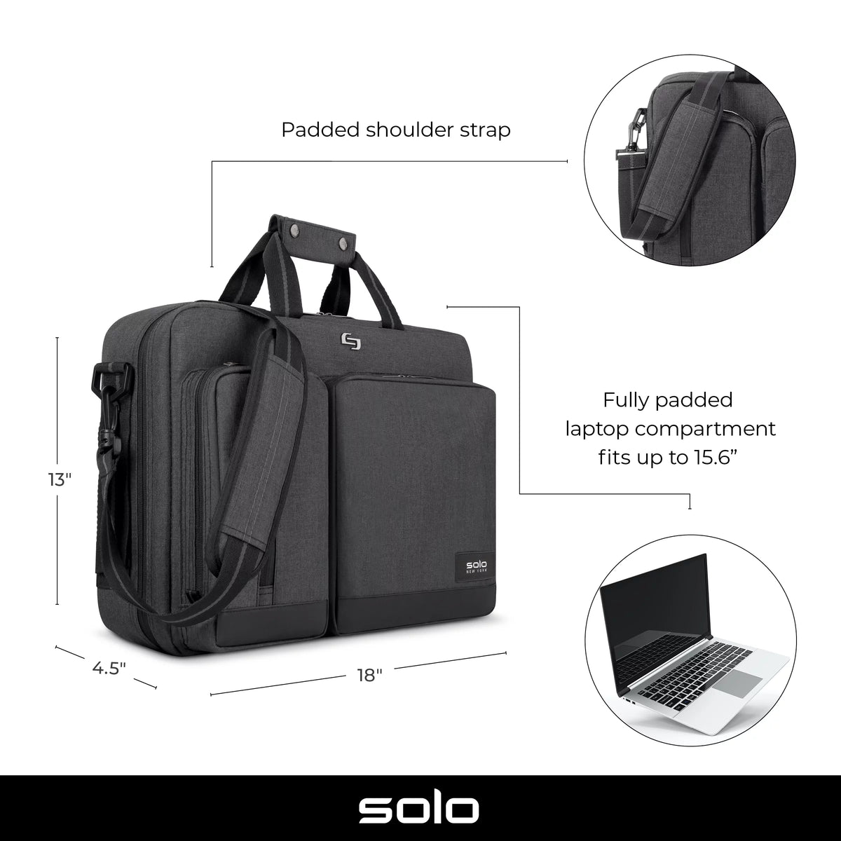 Gray Laptop Briefcase Backpack M620