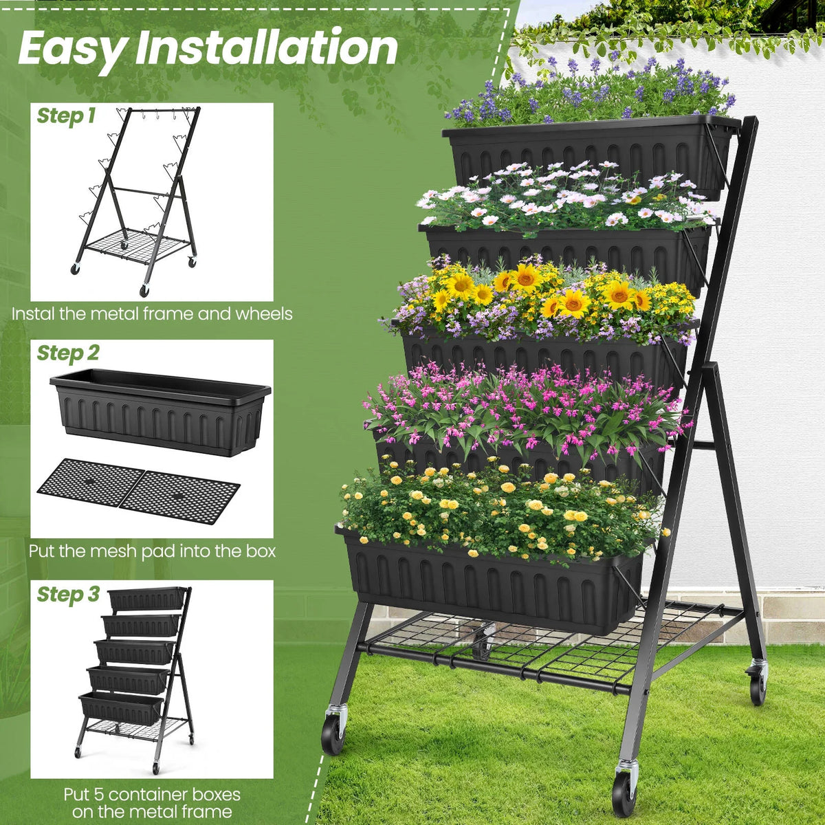 4 ft 5-Tier Raised Garden Bed Planter with Storage Shelf O855