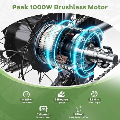 1000W Foldable Electric Bike, 48V 15Ah Removable Battery, 20" Fat Tire, 7 Speed K20679