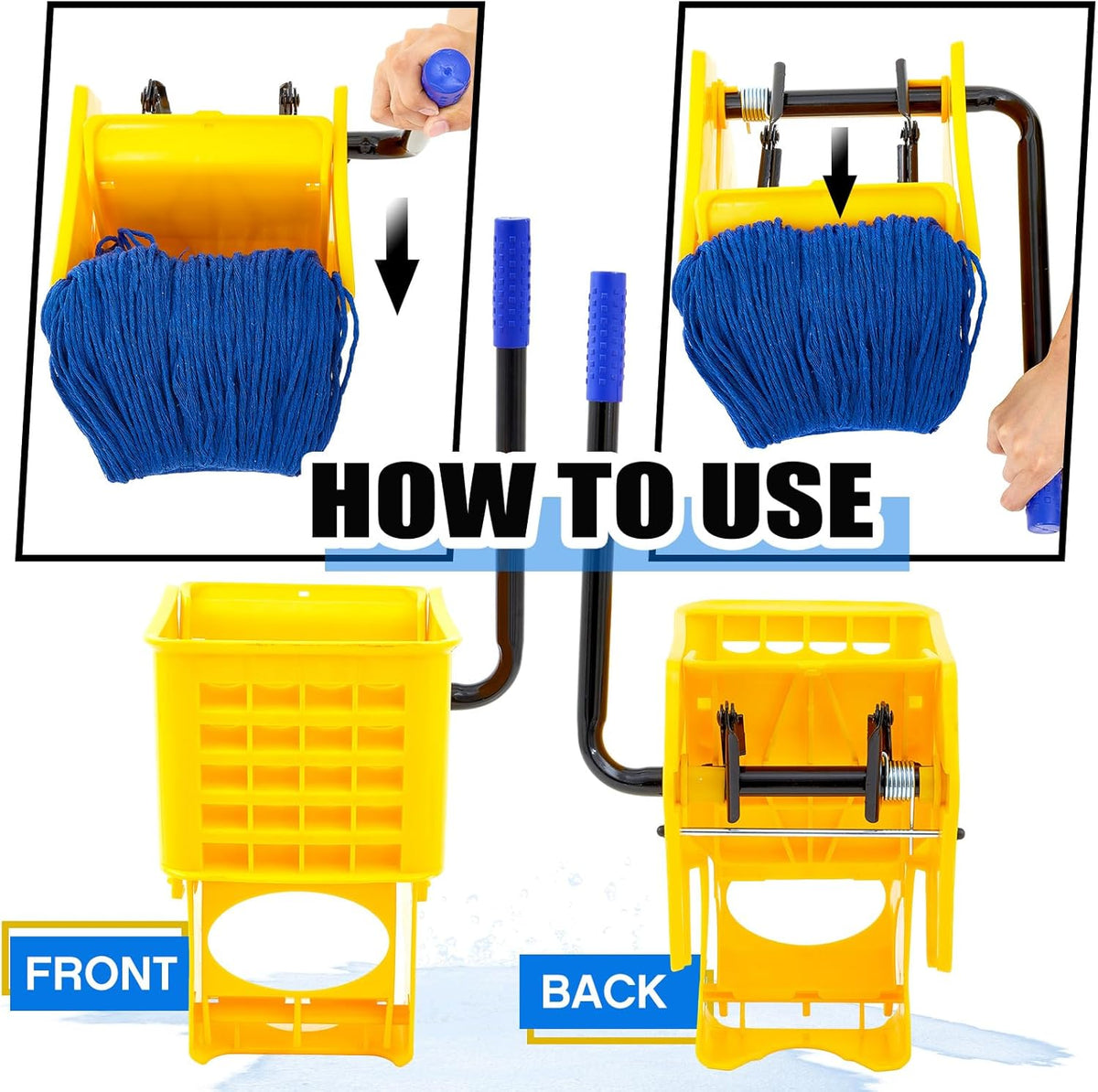 Yellow Mop Wringer with Handle, Blue Mop Head Refill A985467