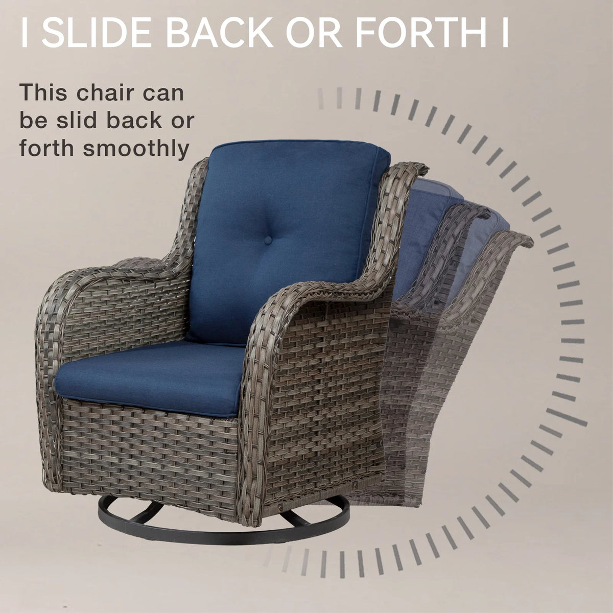 Blue Wicker Patio Swivel Rocker Chairs Set of 2 with Table Y1681
