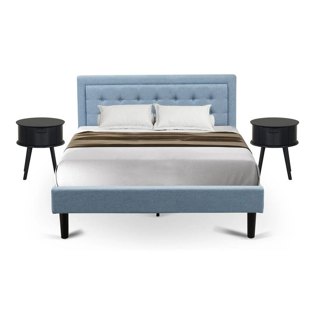 3-piece Wood Platform Bedroom Set in Denim Blue I142292