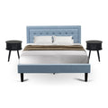 3-piece Wood Platform Bedroom Set in Denim Blue I142292