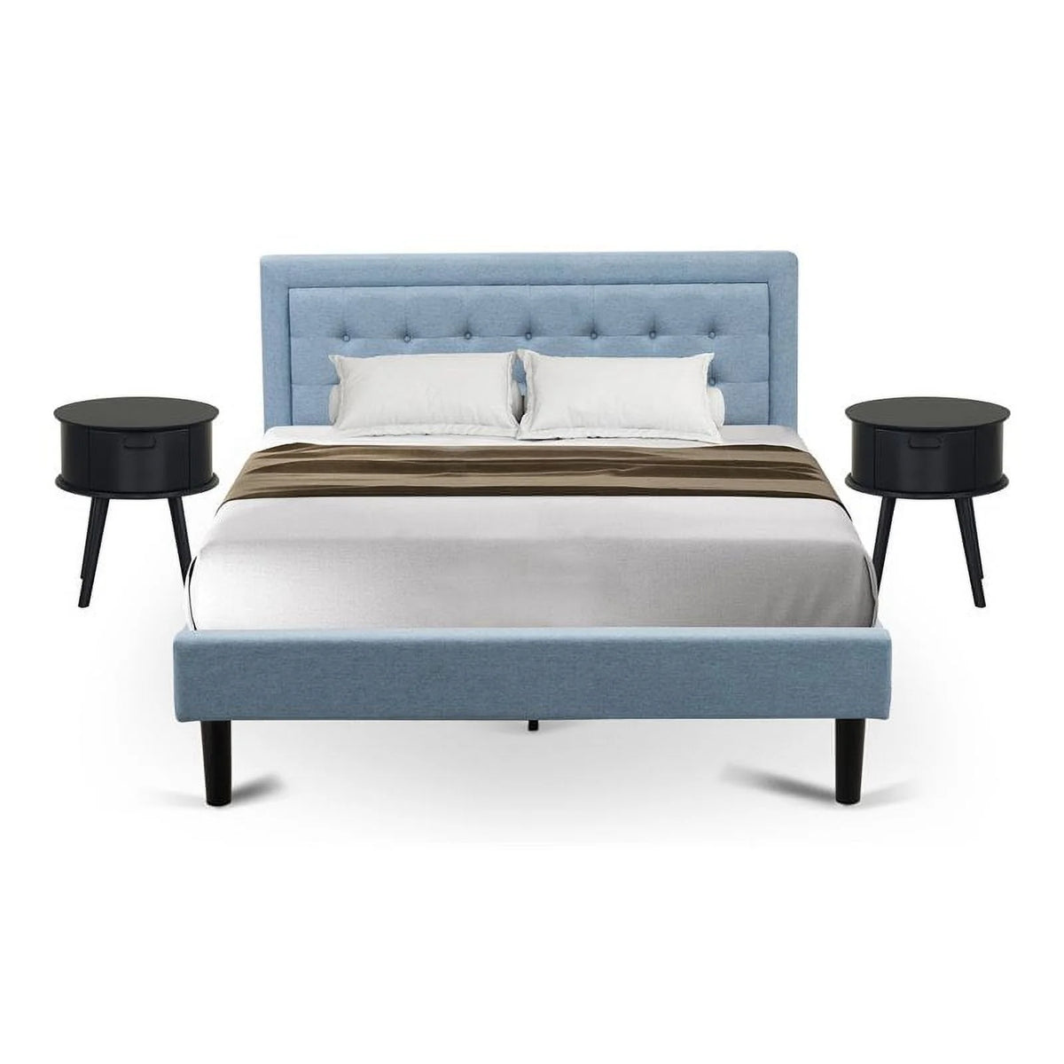 3-piece Wood Platform Bedroom Set in Denim Blue I142292