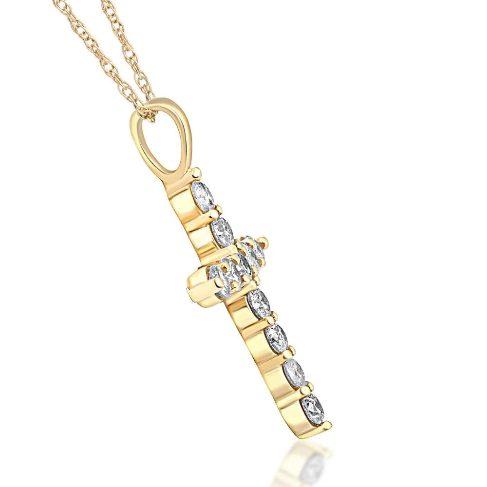 14K Yellow Gold Diamond Cross Pendant Necklace Y7249