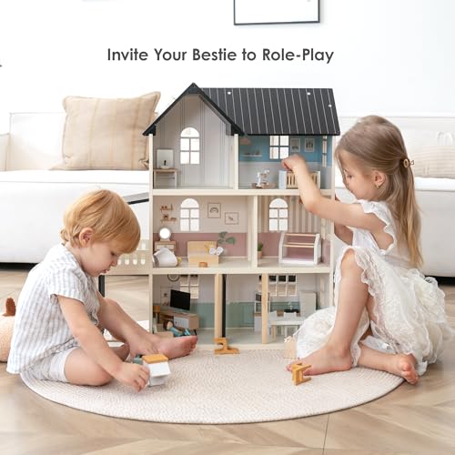 Wooden 6-Room 1:12 Scale Dollhouse with 26 Furniture T3236