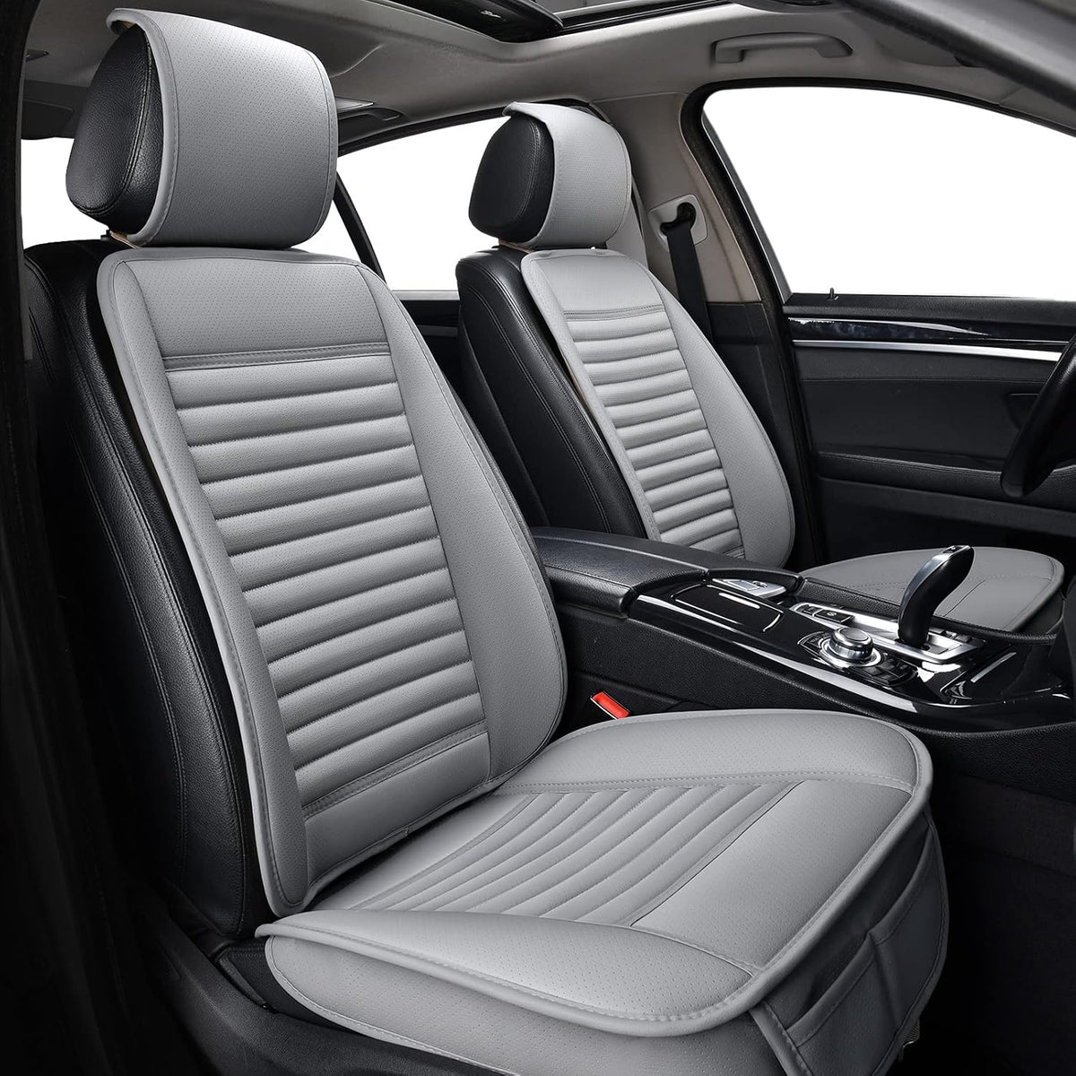 Black Leather Car Seat Covers W68505