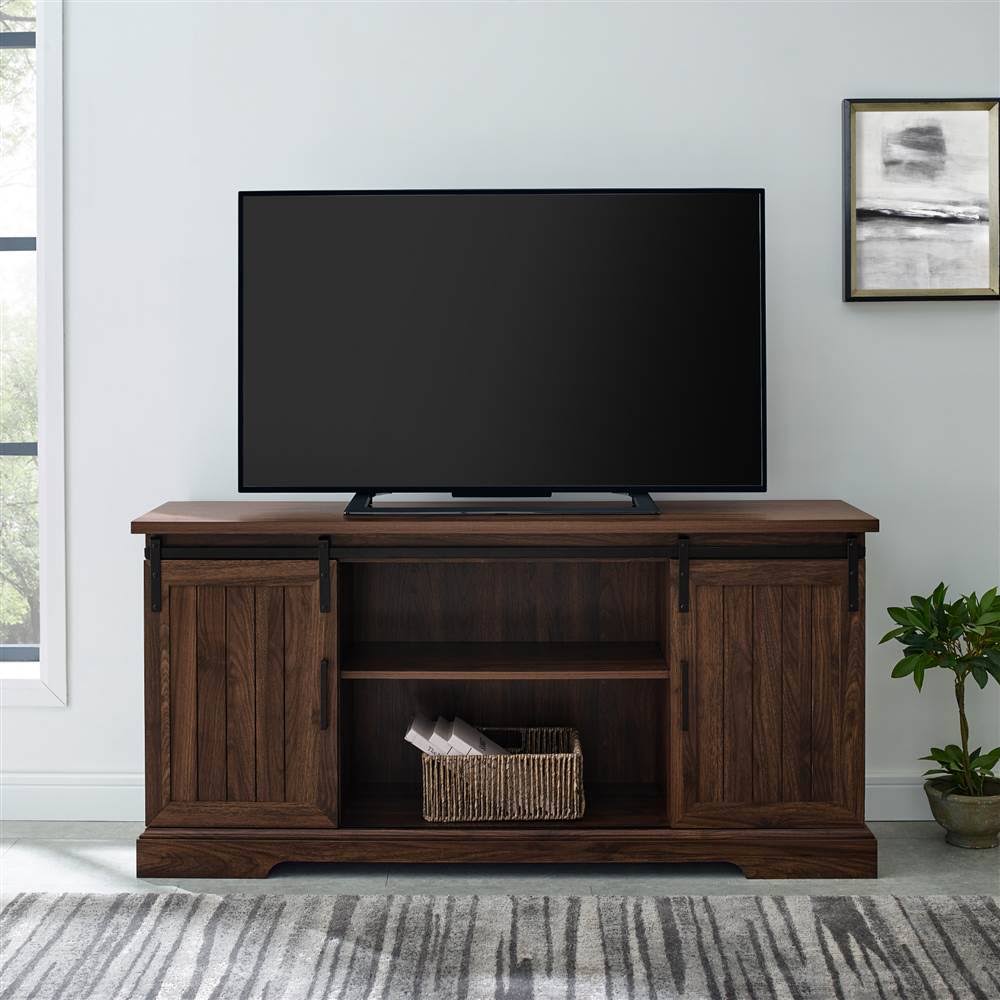 Dark Walnut Sliding Grooved Door TV Console C688990