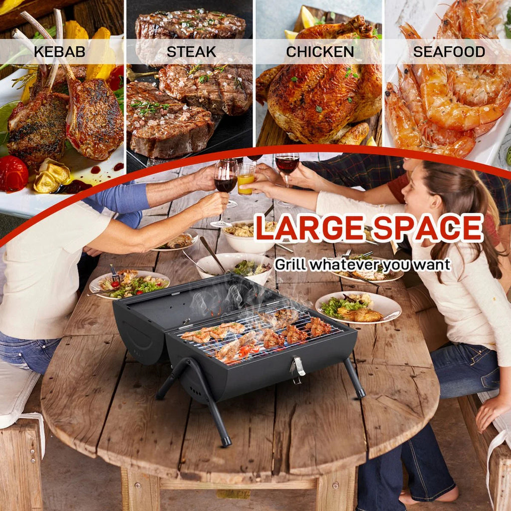 Portable Charcoal Grill with Thermometer & Wooden Handle K2403
