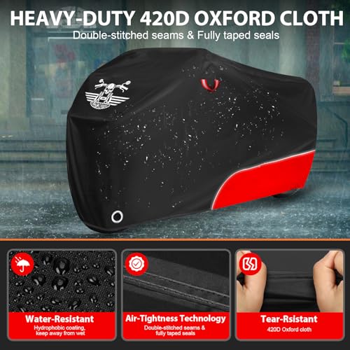 Waterproof Motorcycle Cover with Lock-Holes, Storage Bag & Night Reflective Design C368