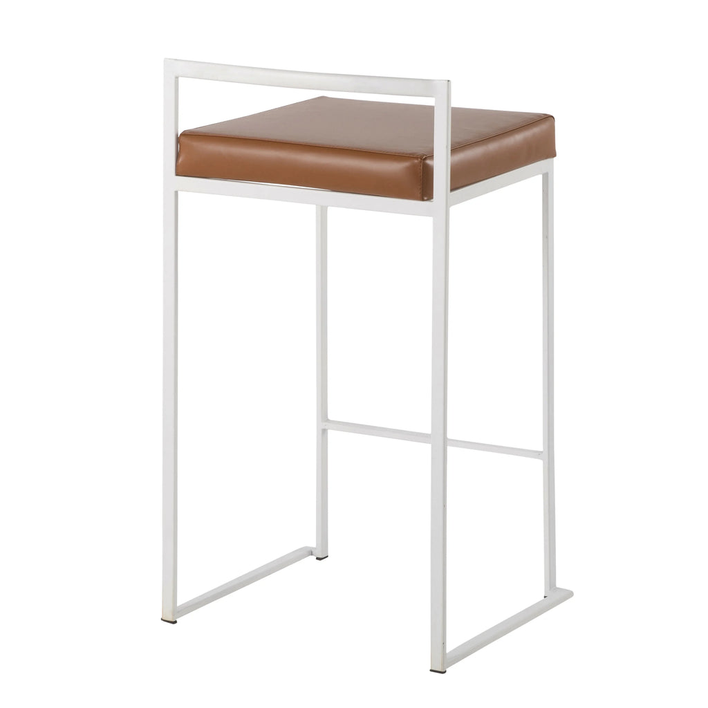 White Stackable Counter Stool with Faux Leather Cushion, Set of 2 Y903