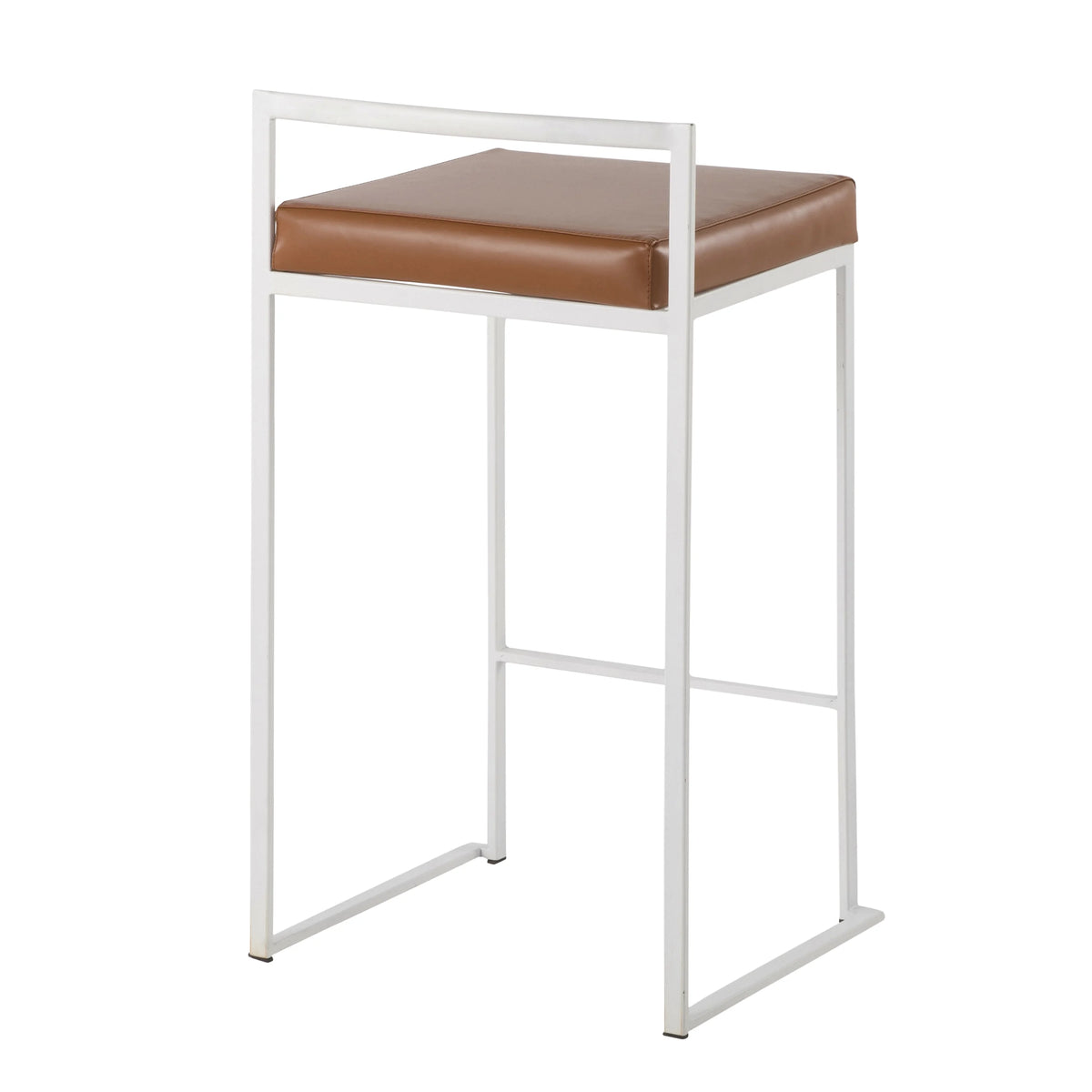 White Stackable Counter Stool with Faux Leather Cushion, Set of 2 Y903